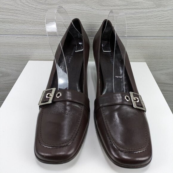 Etienne Aigner Leather Square Toe Buckle Pumps - Picture 11 of 11